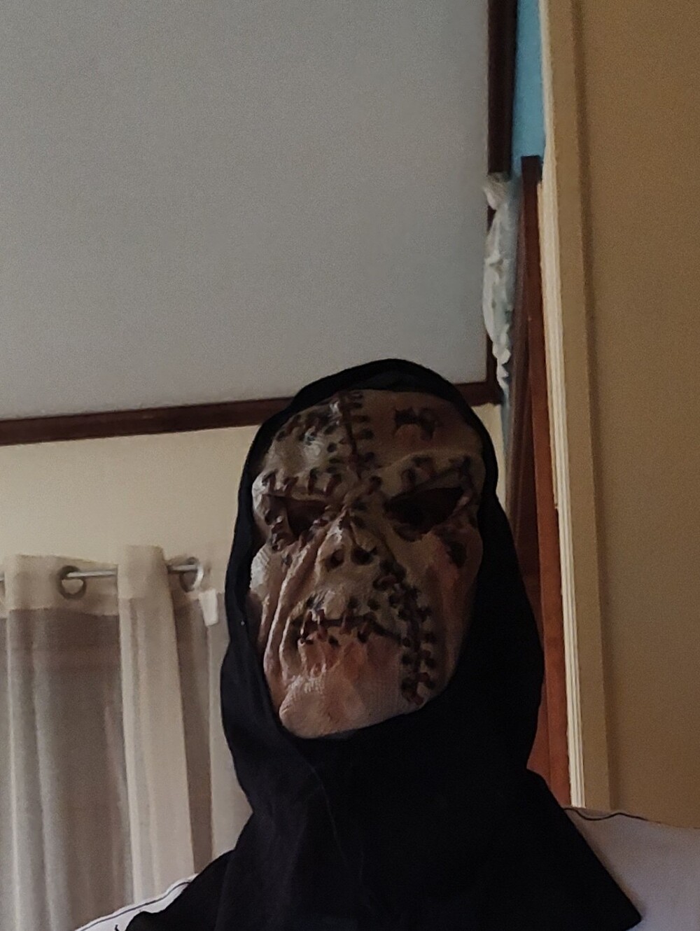 Stitched Face Full Mask w/ Black Hood, Adult Unisex, One Size, Halloween mask